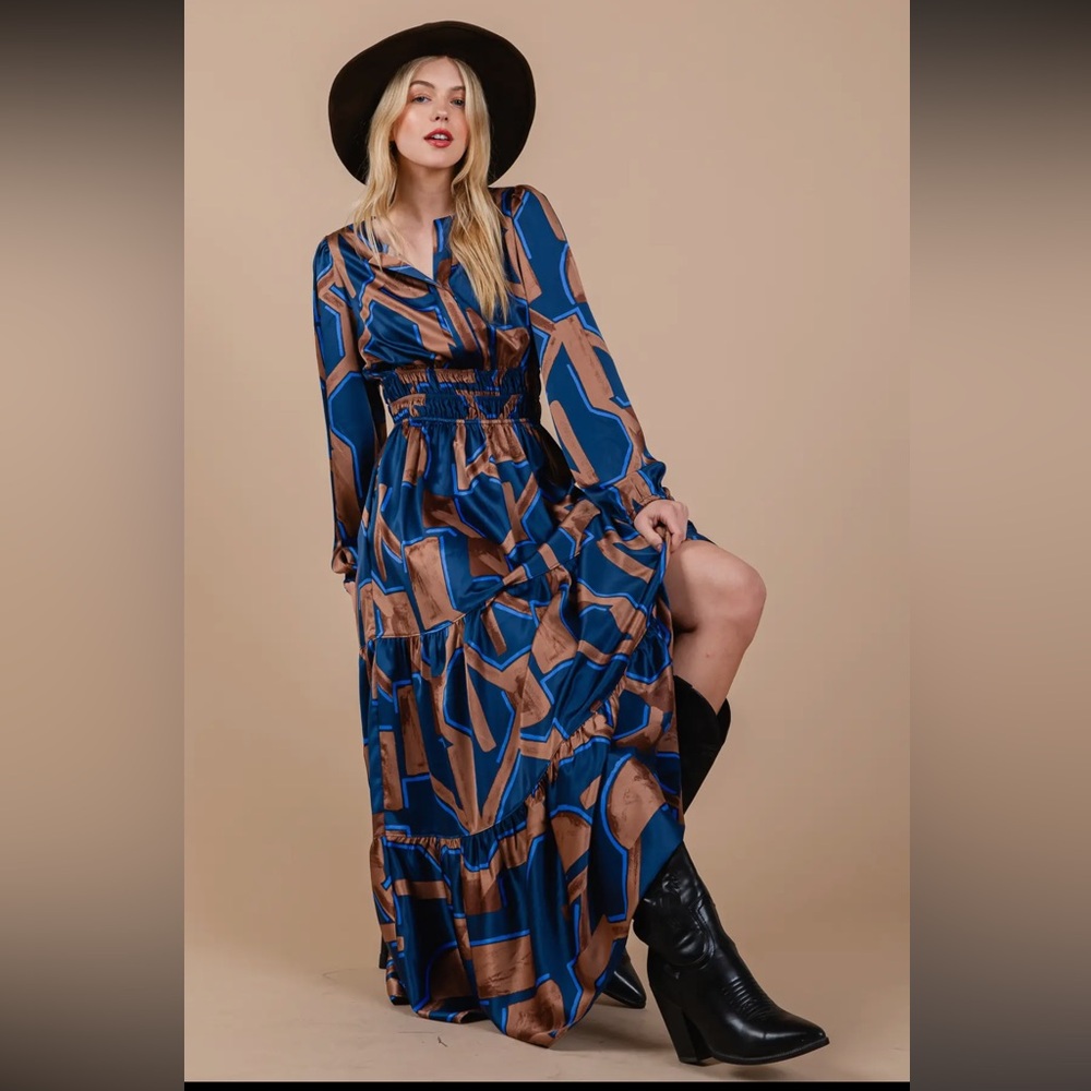Boho Geometric Print Tiered Maxi Dress